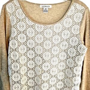 Liz Claiborne Women's Shirt Medium M White Lace Top Blouse Misses size 8 10